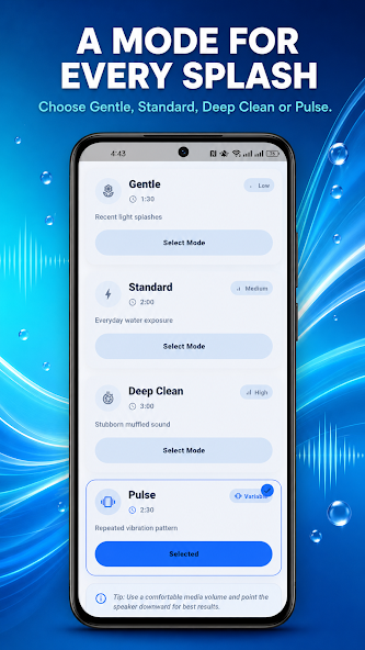 ClearWave cleaning mode selection